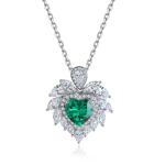 S925 Silver 4.3g Heart Lab-Created Gemstone Necklace, 7mm 5 Colors, 40&5cm