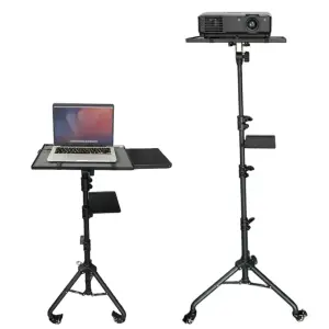Projector Stand 29.5 To 71 Inch Adjustable Tripod 2 Shelves Portable Laptop Cart W Phone Holder