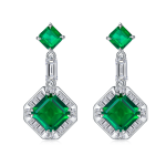 S925 Silver 5.3g Lab-Created Emerald Drop Earrings, 5.13ct Geometric Pair