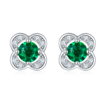 S925 Silver 1.5g 0.45ct Lab-Created Emerald Clover Earrings, 4mm Studs, Pair