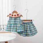 Lace-trimmed Collar Sleeveless Top And Lace Trim Childrens Clothing Set