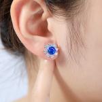 S925 Silver 4.1g Flower Lab-Created Gemstone Earrings, 6.5mm Ruby Sapphire Paraiba Spinel