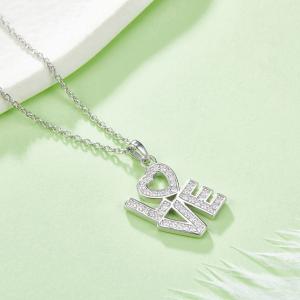 S925 Silver 1.7g Moissanite LOVE Necklace, Pave Heart Pendant, D VVS1, GRA Certified 42&3cm