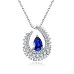 S925 Silver 4g Lab-Created Gemstone Necklace, 10.5x7mm Teardrop, 4 Colors, 40&5cm