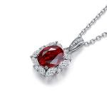 S925 Silver 3.9g Lab-Created Ruby Necklace, 10x8mm Oval Halo Pendant, 40&5cm, GRA Certified