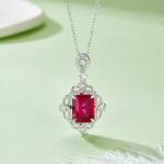 S925 Silver 4.3g 4.23ct Lab-Created Ruby Necklace, 10x8mm Vintage Pendant, 40&5cm