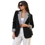 Turn-down Collar Plaid Color-blocked Loose-fit Long-sleeve Blazer
