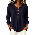 Loose-fit V-neck Button-down Solid-color Casual Top For Fallwinter