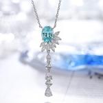 S925 Silver 4.3g Lab-Created Ruby Paraiba Lariat Necklace, 6.5x9mm, 40&5cm