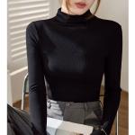 High-elasticity Cotton Mock-neck Base Layer Women's Long-sleeve T-shirt