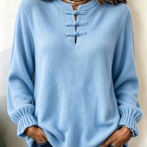 Women's Loose-Fit Casual Knitted Shirt With Stand Collar