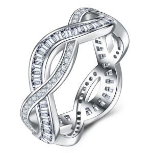 S925 Silver 3g Baguette Moissanite Intertwined Ring, D VVS1, GRA US 5-8