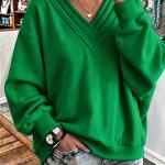 Women's Solid Color Loose V-neck Brushed Hoody
