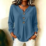 Loose-fit V-neck Button-down Solid-color Casual Top For Fallwinter