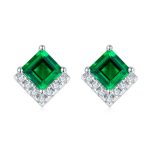 S925 Silver Platinum Plated Lab-Created Emerald Earrings, 0.3&2.5ct Princess Cut Studs, Pair