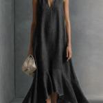 Fashionable V-neck Loose-fit Flared Womens Dress