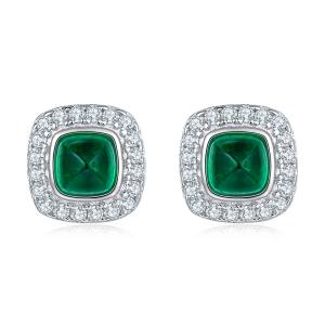 S925 Silver 1.4g Lab-Created Emerald Stud Earrings, 0.79ct 4mm Halo, 1 Pair