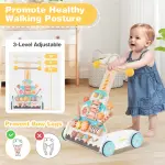 Wooden Baby Walker with 3-Position Adjustable Heights and Smooth Wheels