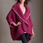 Loose Knitted Cape And Shawl Coat Large Lapel Contrast Color White Edge