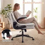 Criss Cross Chair With Flip-Up Arms, Faux Leather Cross Legged Office Chair With Adjustable Height & Rocking Function -Beige