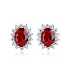 S925 Silver 3.1g Lab-Created Ruby Sapphire Emerald Paraiba Earrings, 8x6mm Halo, 4 Colors