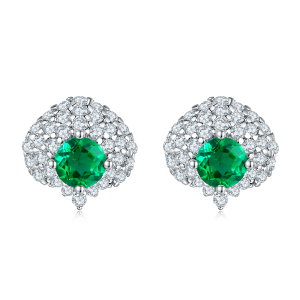 S925 Silver 1.8g Lab-Created Emerald Earrings, 0.6ct 4mm Cluster Studs, 1 Pair