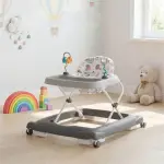 Grey Foldable Baby Walker with Detachable Tray & Shape Sorter Toys, 3-Level Height Adjustable for 6-12 Months