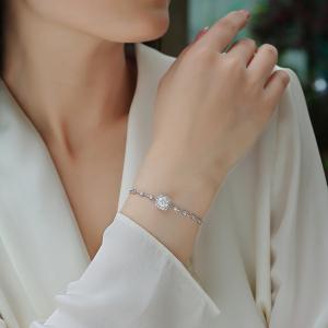 S925 Silver 1ct Cushion Halo Moissanite Bracelet, D VVS1 16&5cm Adjustable, GRA Certified