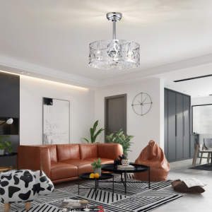 18'' Decor Forward Reverse 5 Blades Ceiling Fan Lamps,Cage Closed Industrial Style Vintage Fan Ceiling Fan With 3 Speeds Adjustable For Living Room, Bedroom, Kitchen--Chrome