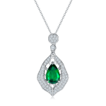 S925 Silver 5.4g Platinum Plated 4ct Lab-Created Emerald Necklace, 12x8mm Teardrop Pendant, 40&5cm