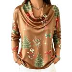 Autumn Christmas Tree Bow Print Turtleneck Printed Long-Sleeve Womens Top