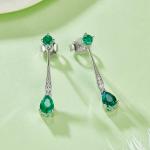 S925 Silver 1.7g Lab-Created Emerald Drop Earrings, 0.5ct 6x4mm Pear & Round, Pair