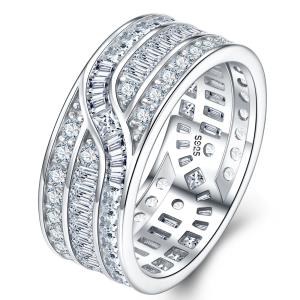 S925 Silver 4.5g Wide Moissanite Eternity Band, Baguette & Round D VVS1, GRA Certified US 5-8