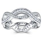 S925 Silver 3g Baguette Moissanite Intertwined Ring, D VVS1, GRA US 5-8