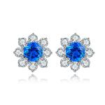 S925 Silver 4.1g Flower Lab-Created Gemstone Earrings, 6.5mm Ruby Sapphire Paraiba Spinel