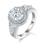 3 Carat Oval Moissanite Engagement Ring, Double Halo S925 Silver Platinum Plated 8x10mm D Color VVS1 With GRA Certificate, US Size 5-9.