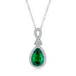 S925 Silver 3.3g Platinum Plated 4ct Lab-Created Emerald Necklace, 12x8mm Halo Pendant, 40&5cm
