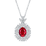 S925 Silver 4.6g Platinum Plated 2ct Lab-Created Ruby Necklace, 9x7mm Vintage Halo, 40&5cm