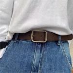 Matte Silver Metal Buckle Decorative Belt Unisex Korean Style Simple Versatile Jeans Leather Strap