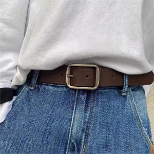 Matte Silver Metal Buckle Decorative Belt Unisex Korean Style Simple Versatile Jeans Leather Strap