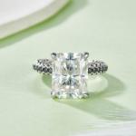 S925 Sterling Silver 8ct Moissanite Ring, 10x12mm D-VVS1 Contrast Black Pave Band, Platinum Plated US Sizes 5-9 GRA Gift Box