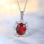 S925 Silver 3.9g Lab-Created Ruby Necklace, 10x8mm Oval Halo Pendant, 40&5cm, GRA Certified