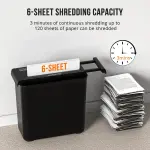 Small Paper Shredder For Home, 6 Sheet Strip Cut Paper Shredder Without Basket,Portable Shredder Extendable Arm Design With Overheat Protection For Home Office