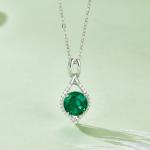 S925 Silver 2.7g Platinum Plated 2.3ct Lab-Created Emerald Necklace, 8mm Halo Pendant, 40&5cm