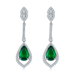 S925 Silver 5.6g Lab-Created Emerald Drop Earrings, 3.4ct 11x7mm Pair