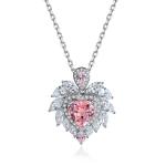 S925 Silver 4.3g Heart Lab-Created Gemstone Necklace, 7mm 5 Colors, 40&5cm