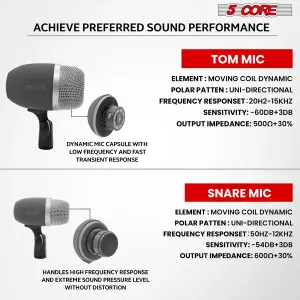 5 Core Tabla Mic Indian Instrument Microphone Set For Bayan & Dayan Dholak Uni-Directional Mridangam Mic For Recording Live Stage Temple & Classroom - TABLA MIC 2XP