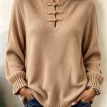 Women's Loose-Fit Casual Knitted Shirt With Stand Collar
