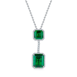 S925 Silver 12.9g 12.7ct Lab-Created Emerald Necklace, 15x12mm & 10x10mm Double Drop, 40cm