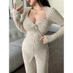 Women's Fashionable Striped Printed Drawstring Set